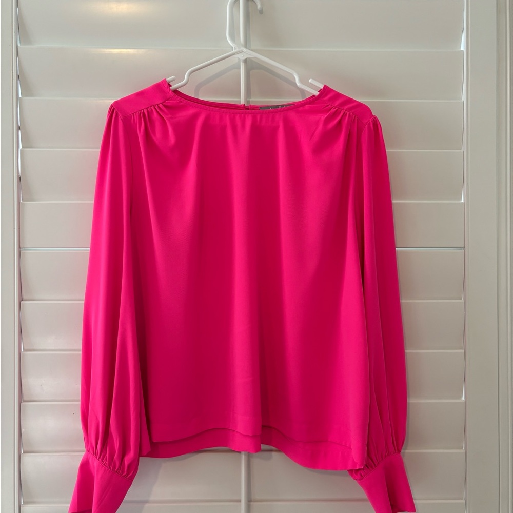Marled Pink Puff Sleeve Boxy Blouse